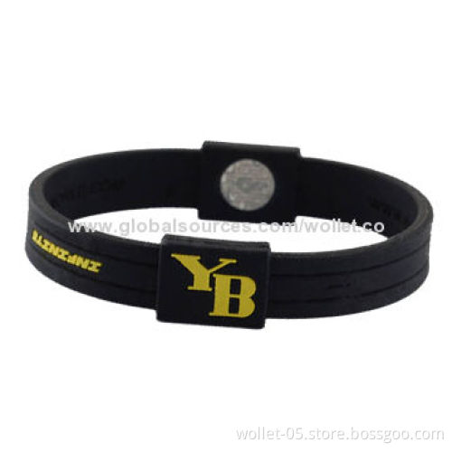 China Manufacturer Wholesale Solid Plain Black Silicone Bracelet, Good for Health, OEM/ODM Orders Ok